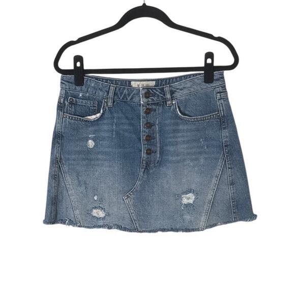 Free People We The Free Denim A Line Button Fly‎ Mini Skirt Size 30 - Picture 3 of 10